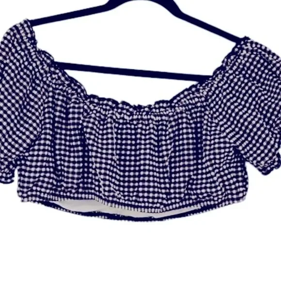 Kate Spade Black White Off-The-Shoulder Check-Print Bikini Top Size S swimsuit